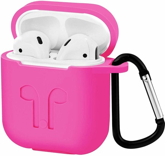 Case2go - Hoesje geschikt voor Apple Airpods - Siliconen Airpods Hoes met Karabijnhaak - Case voor Airpods 1/2 - Magenta