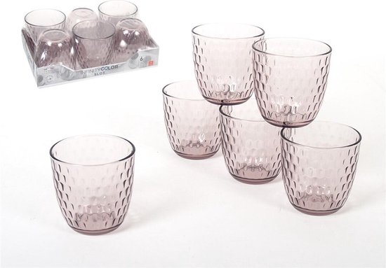 Emballage de 6 verres à eau roses Bormioli Rocco Slot à motif nid d'abeille.