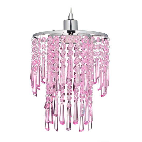 relaxdays hanglamp glas - E27 - kristal - plafondlamp - slaapkamer - kroonluchter  roze | bol.com