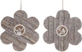 Decoratiehangers - Wooden Flower With Bark Hanger 25x25x1.5cm 1pc 2 Keuzemogelijkheden Wh