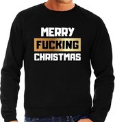 Foute Kersttrui / sweater - Merry fucking Christmas - zwart voor heren - kerstkleding / kerst outfit S (48)