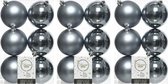 18x Grijsblauwe kunststof kerstballen 8 cm - Mat/glans - Onbreekbare plastic kerstballen - Kerstboomversiering grijsblauw