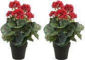 2x Kunstplant Geranium rood in pot 35 cm - Kamerplant rode Geranium