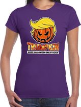 Halloween Trumpkin make Halloween great again verkleed t-shirt paars voor dames - horror pompoen shirt / kleding / kostuum XL