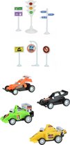 Toi-toys Raceauto's 4 Stuks Met Verkeersborden