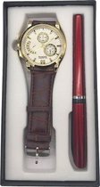 Dielay - Giftbox Horloge en Pen - Kast 45 mm - Quartz - Bruin