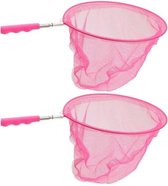 2x Roze uitschuifbaar visnetten/vlindernetten 36 cm - Visnetje/schepnetje/vlindernetje - Buiten speelgoed