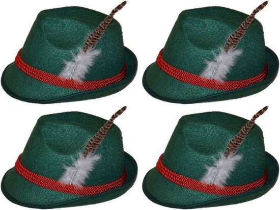 Oktoberfest 4x Groene Tiroler hoedjes verkleedaccessoires voor volwassenen - Oktoberfest/bierfeest feesthoeden - Alpenhoedje/jagershoedje