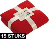 15x Fleece dekens/plaids rood 130 x 170 cm - Woondeken - Fleecedekens