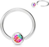 Tepel piercing ringetje steentje multi kleur ©LMPiercings