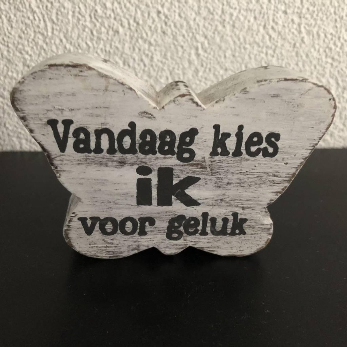 Houten Teksthart 8x10 cm "Vandaag kies ik voor geluk" - Kleur Antique White
