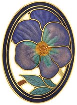 Behave® Dames Broche ovaal bloem viooltje blauw paars - emaille sierspeld -  sjaalspeld  5 cm