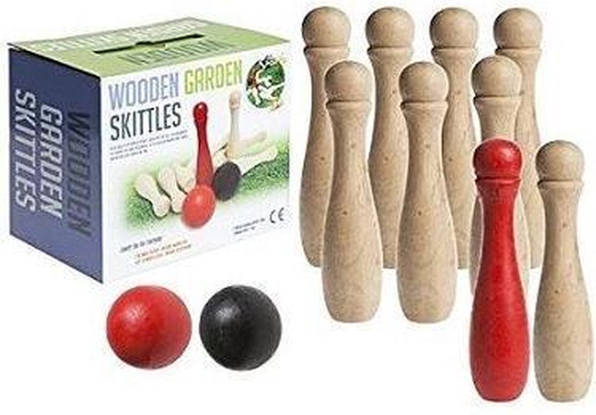 Outdoor Houten Tuin Bowling / Kegel set, bestaande uit 9x