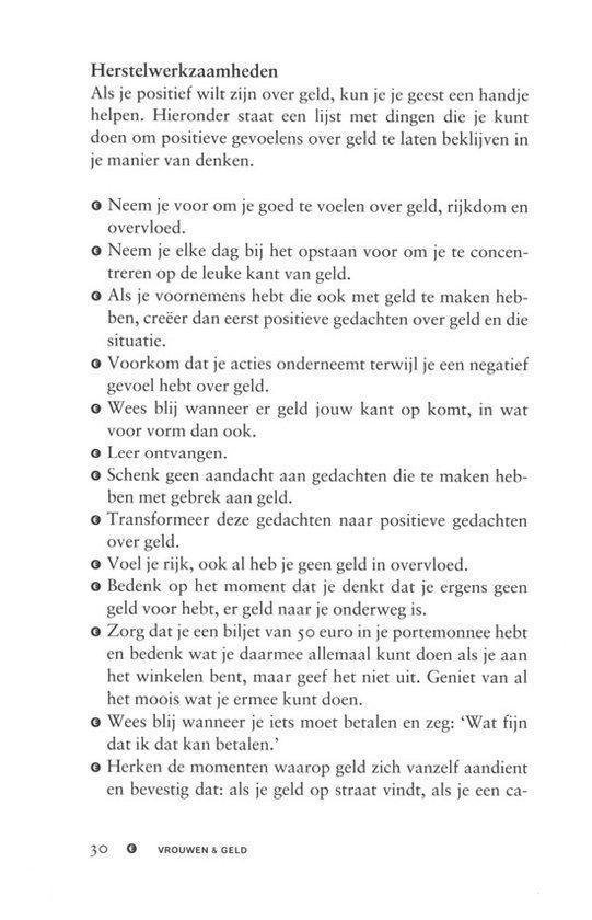 Pagina uit een boek met de titel 'Herstel werkzaamheden' en een lijst met bulletpoints over geld.