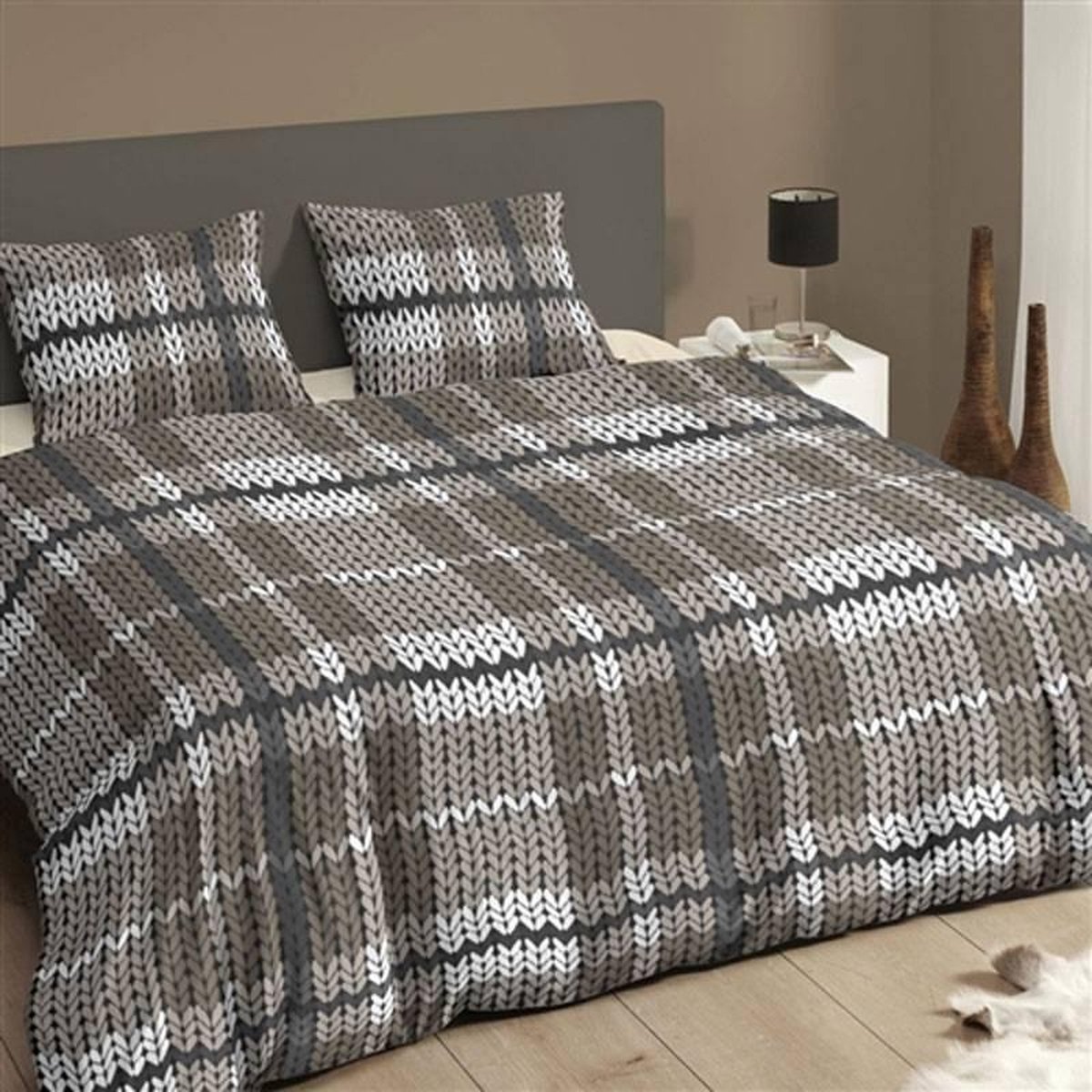 Descanso Dekbedovertrek 9242 Katoensatijn Taupe/Wit Geruit 2