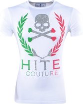 Hite Couture - Heren T-Shirt - Ronde Hals - Skull - Strass Stenen - Slim Fit - Matever - Wit