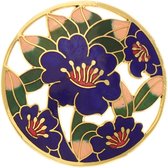 Behave® Dames Broche rond met bloemen blauw - emaille sierspeld -  sjaalspeld  5 cm