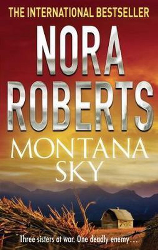 Boekcover van 'Montana Sky' door Nora Roberts met een zonsondergang en een boerderij.
