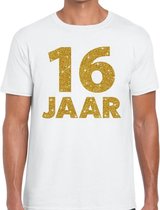 16 jaar goud glitter verjaardag kado shirt wit heren S