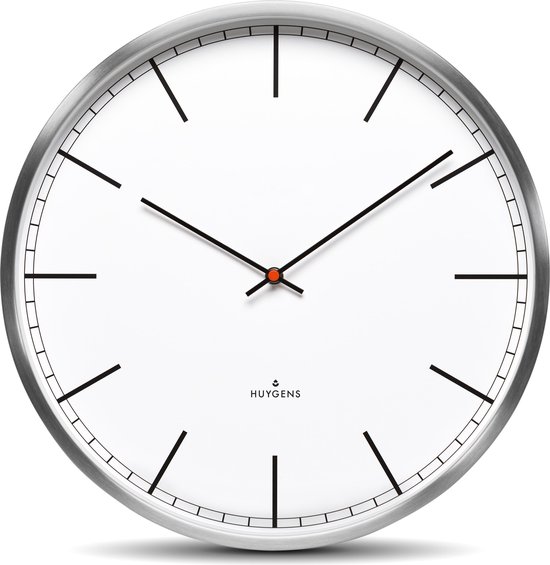 Huygens - One Index 45 cm - Acier inoxydable - Horloge murale - Silencieux - Mouvement Quartz