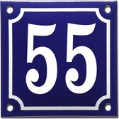 Emaille huisnummer blauw/wit nr. 55