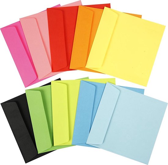 Gekleurde enveloppen, afm 16x16 cm, 80 gr, 50 stuks, kleuren assorti |  bol.com
