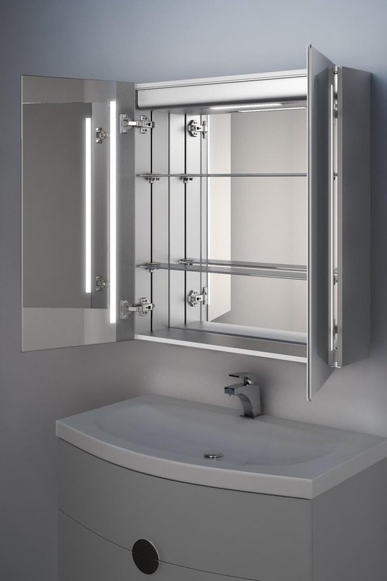 Nationaal Herdenkings hulp in de huishouding Aluminium badkamer spiegelkast met LED verlichting, verwarming, sensor,  stopcontact en... | bol.com