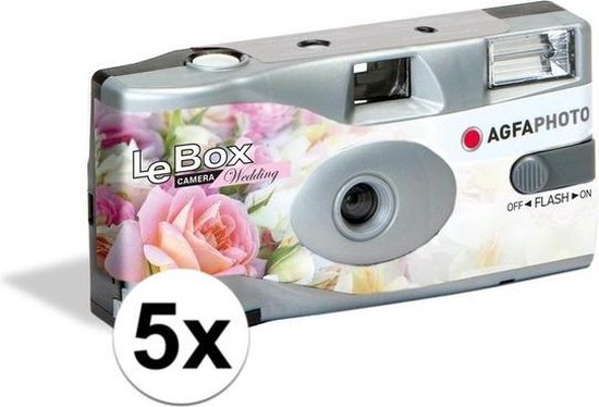 5x Bruiloft/huwelijk wegwerp camera met flitser en 27 kleuren fotos - Vrijgezellenfeest weggooi fototoestel