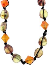 Lange multi-color kralen ketting met zwart touw