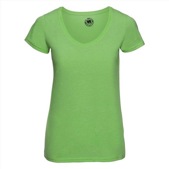 Basic V-hals t-shirt vintage washed lime voor dames - Dameskleding t-shirt groen S (36/48)