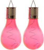 2x Buiten/tuin LED lampbolletje/peertje solar verlichting - fuchsia roze - 14 cm - Tuinverlichting - zonne-energie