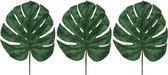 3x Groene fluwelen Monstera/gatenplant kunsttak kunstplanten 80 cm - Kunstplanten/kunsttakken bladgroen - Kunstbloemen boeketten