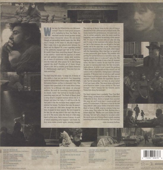De achterkant van de soundtrack hoes van Inside Llewyn Davis met tekst en tracklist.