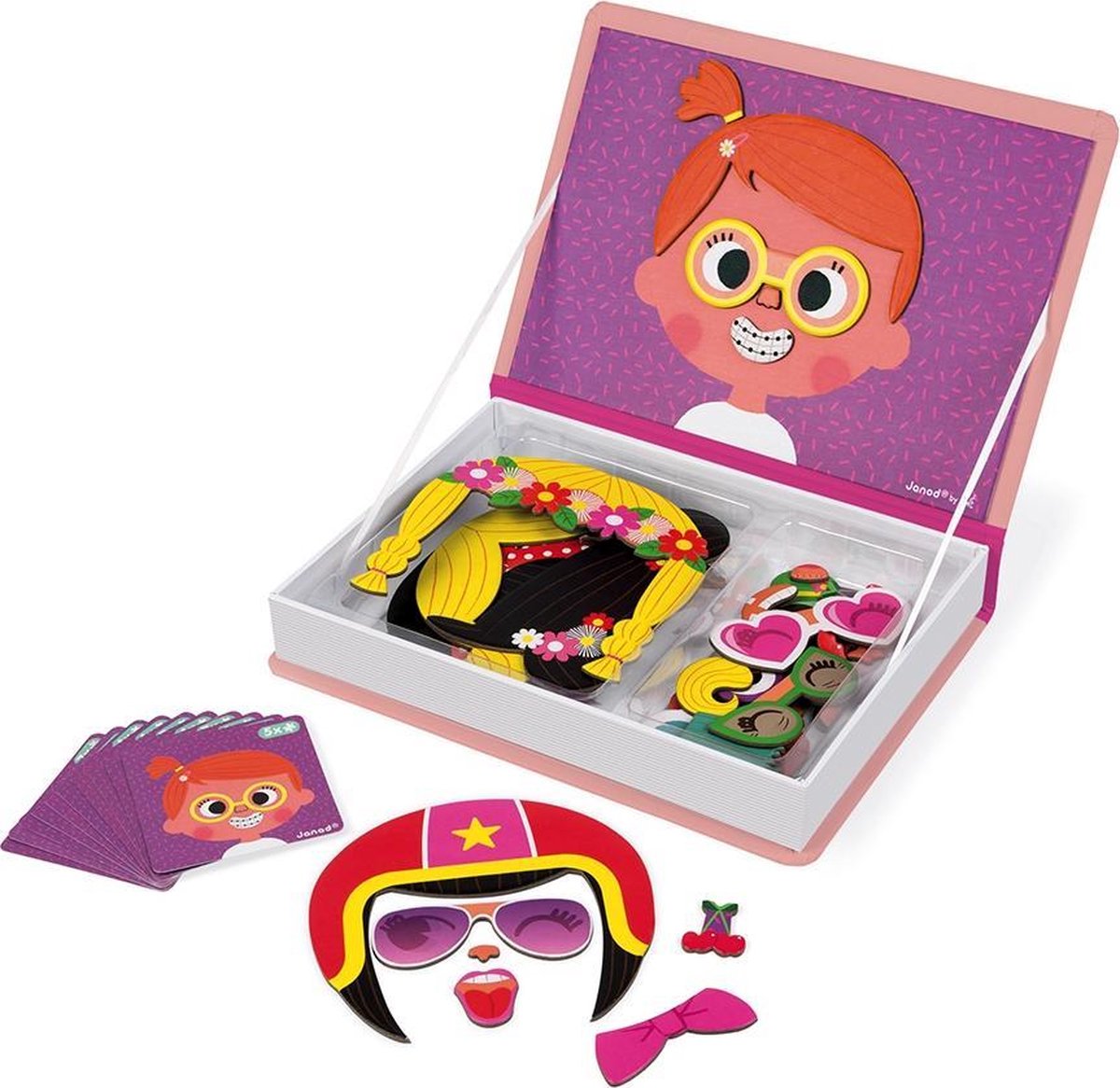 Janod - Magnetibook - Gekke gezichten meisjes - Magneetboek Speelset — afbeelding 5