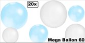 20x Mega Ballon 60 cm licht blauw en wit - Ballon carnaval festival feest party verjaardag landen helium lucht thema