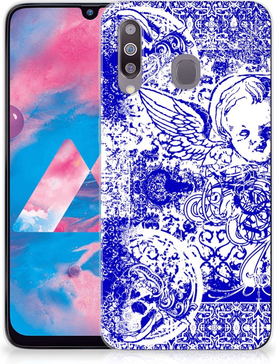 Back Cover voor Silicone Back Case Samsung Galaxy M30 Angel Skull Blauw