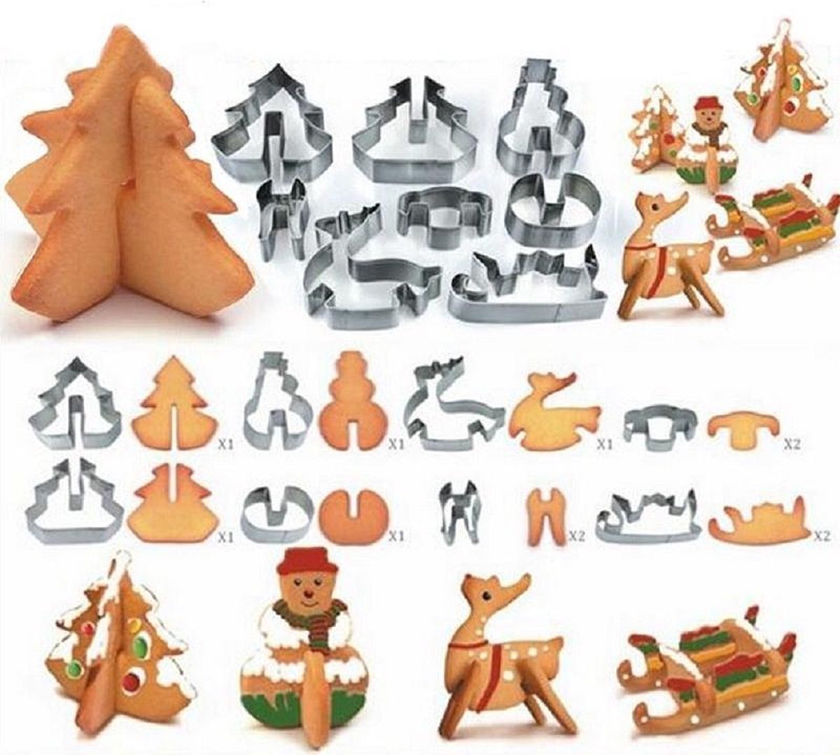 JDBOS Handig en mooi uitsteekvormpjes Kerst 8delige set
