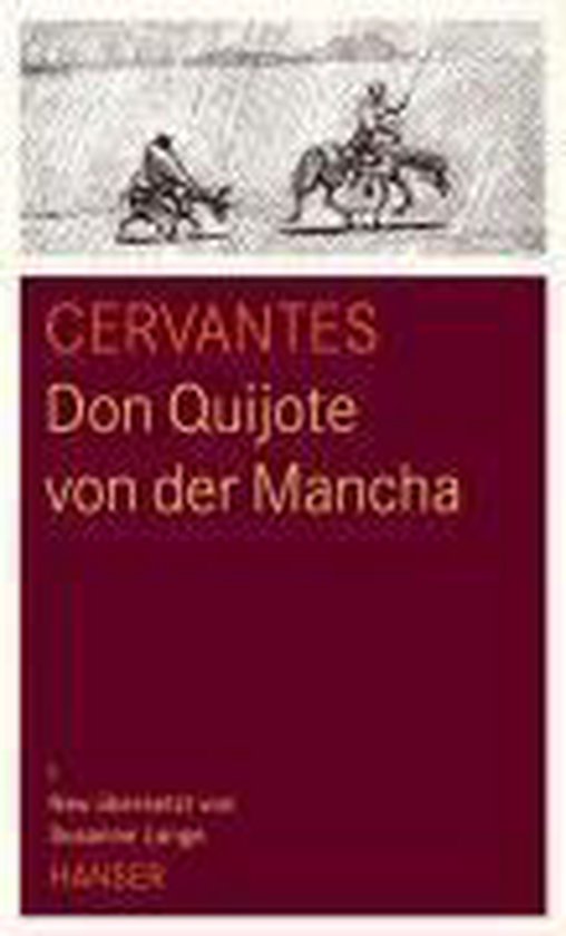 Livre intitulé Don Quijote von der Mancha, avec un dessin de cavaliers en haut.