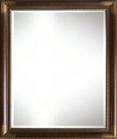 Grote Wandspiegel of Schouwspiegel brons met gouden accenten - Bradley spiegel 1 meter breed of hoog - Buitenmaat 104 x 130 cm - Unieke spiegel voor woonkamer wand of schouw - brede lijst van 14 cm - Massief hout