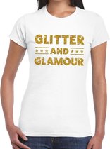Glitter and Glamour gouden glitter tekst t-shirt wit dames - dames shirt Glitter and Glamour XXL