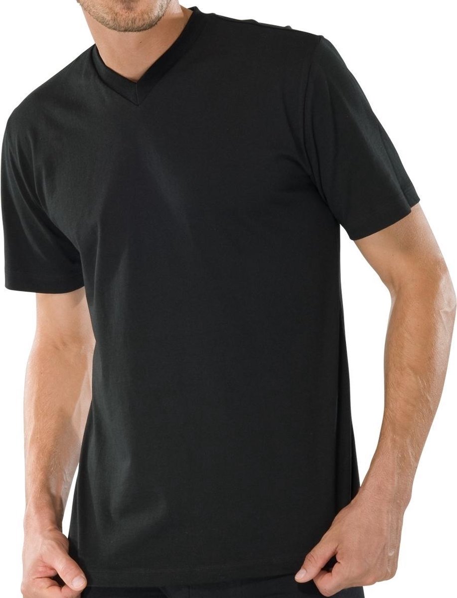 Schiesser Basic Zwart Heren Tshirt VHals Katoen 2Pack 3XL bol