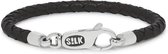 SILK Jewellery - Zilveren Armband - Roots - 830BLK.22 - zwart leer - Maat 22