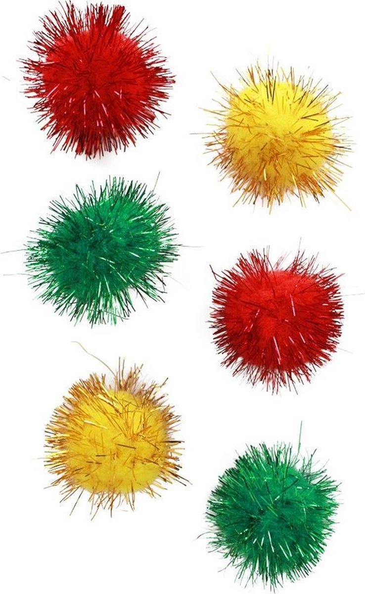 Pom Pom glitter 4 cm. rood/geel/groen