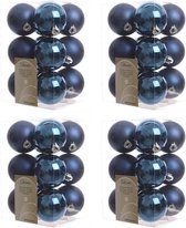 48x Donkerblauwe kunststof kerstballen 6 cm - Mat/glans - Onbreekbare plastic kerstballen - Kerstboomversiering donkerblauw