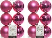 12x Fuchsia roze kunststof kerstballen 8 cm - Mat/glans - Onbreekbare plastic kerstballen - Kerstboomversiering fuchsia roze