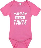 Hoera je wordt tante tekst baby rompertje roze meisjes - Kraamcadeau - Babykleding 68 (4-6 maanden)