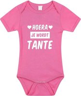 Hoera je wordt tante tekst baby rompertje roze meisjes - Kraamcadeau - Babykleding 68