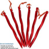 Tentharingen Rood - Aluminium Tentpennen - Gedraaide Haringen voor zachte grond en zand - Set van 6 - 25 cm - Rood