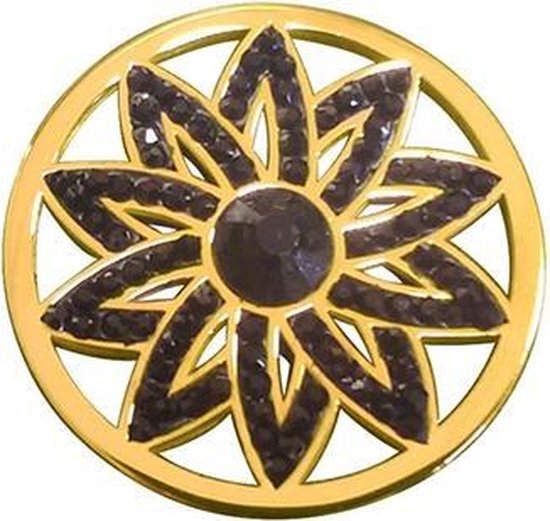 Silventi Lockits 982501847 Stalen munt - fantasie bloem met kristal - 25-2 mm - Goudkleurig / zwart