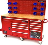 158 cm. 10 Laden Werkbank met Deur en Achterwand – ROOD